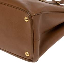 Pre Owned Prada Brown Saffiano Leather Medium Double Zip Tote