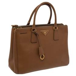 Pre Owned Prada Brown Saffiano Leather Medium Double Zip Tote