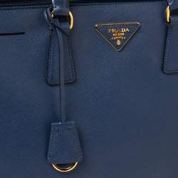 Pre Owned Prada Blue Saffiano Leather Large Galleria Double Zip Tote