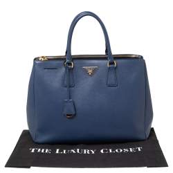 Pre Owned Prada Blue Saffiano Leather Large Galleria Double Zip Tote