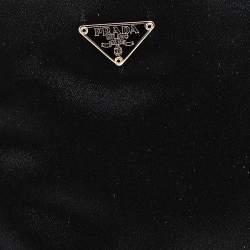 Pre Owned Prada Navy Blue/Black Satin Tassel Knitted Handle Tote