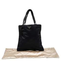 Pre Owned Prada Navy Blue/Black Satin Tassel Knitted Handle Tote