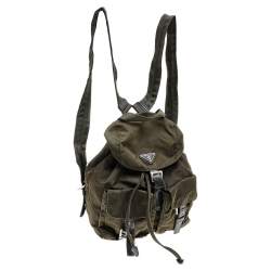 مملوكة مسبقًا Prada Olive Green Nylon And Leather Small Backpack