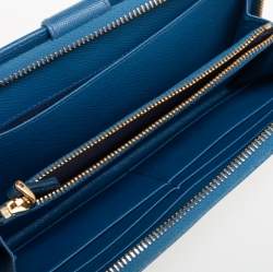 Pre Owned Prada Light Blue Saffiano Metal Zip Around Wallet