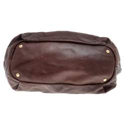Pre Owned Prada Brown Leather Drawstring Shopper Tote