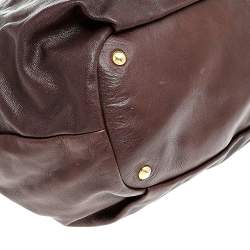 Pre Owned Prada Brown Leather Drawstring Shopper Tote