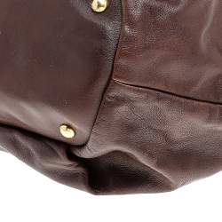 Pre Owned Prada Brown Leather Drawstring Shopper Tote