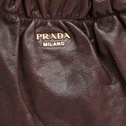Pre Owned Prada Brown Leather Drawstring Shopper Tote