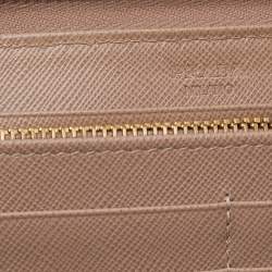 Prada Cream Saffiano Leather Zip Around Wallet