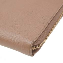 Prada Cream Saffiano Leather Zip Around Wallet