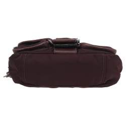 Pre Owned Prada Burgundy Leather And Nylon Buckle Flap Shoulder Bag