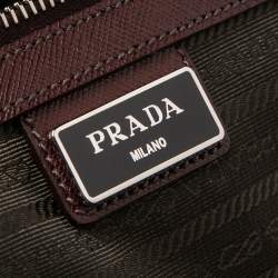 Pre Owned Prada Burgundy Saffiano Leather Travel Trolley Rolling Luggage