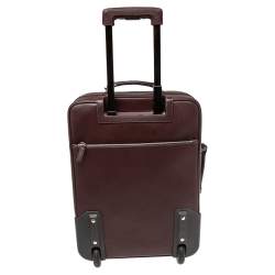 Pre Owned Prada Burgundy Saffiano Leather Travel Trolley Rolling Luggage