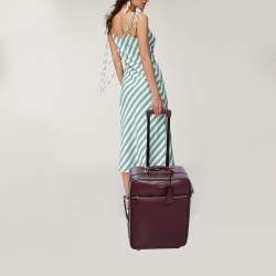 Pre Owned Prada Burgundy Saffiano Leather Travel Trolley Rolling Luggage