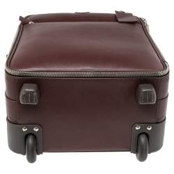 Pre Owned Prada Burgundy Saffiano Leather Travel Trolley Rolling Luggage