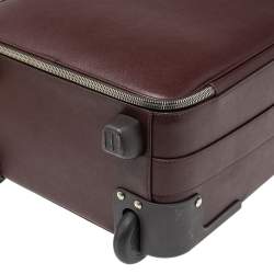 Pre Owned Prada Burgundy Saffiano Leather Travel Trolley Rolling Luggage