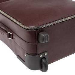 Pre Owned Prada Burgundy Saffiano Leather Travel Trolley Rolling Luggage
