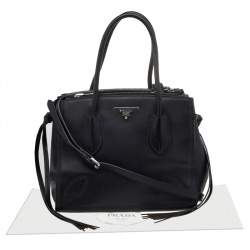 Pre Owned Prada Black Leather Stitch Double Zip Tote