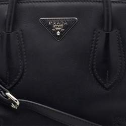 Pre Owned Prada Black Leather Stitch Double Zip Tote