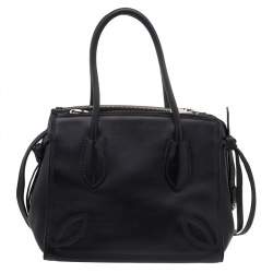 Pre Owned Prada Black Leather Stitch Double Zip Tote