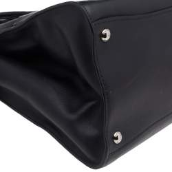 Pre Owned Prada Black Leather Stitch Double Zip Tote
