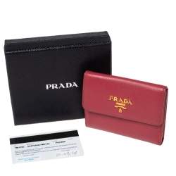Pre Owned Prada Pink Saffiano Metal Leather Card Holder Wallet