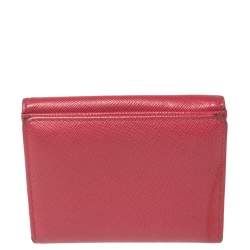 Pre Owned Prada Pink Saffiano Metal Leather Card Holder Wallet