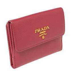 Pre Owned Prada Pink Saffiano Metal Leather Card Holder Wallet