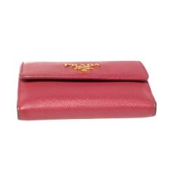 Pre Owned Prada Pink Saffiano Metal Leather Card Holder Wallet