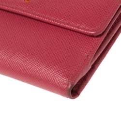 Pre Owned Prada Pink Saffiano Metal Leather Card Holder Wallet