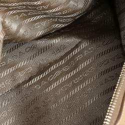 Pre Owned Prada Beige/White Perforated Leather Bauletto Satchel