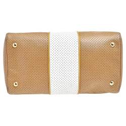 Pre Owned Prada Beige/White Perforated Leather Bauletto Satchel