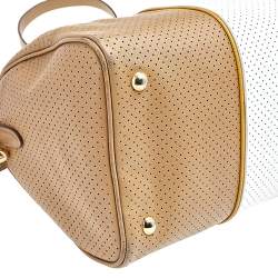 Pre Owned Prada Beige/White Perforated Leather Bauletto Satchel