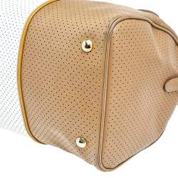 Pre Owned Prada Beige/White Perforated Leather Bauletto Satchel