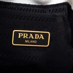 Pre Owned Prada White Canvas and Wicker Bucket Bag