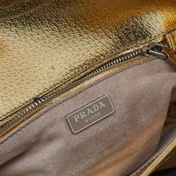 Pre Owned Prada Metallic Gold Leather Flap Crossbody Bag