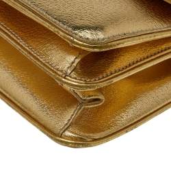Pre Owned Prada Metallic Gold Leather Flap Crossbody Bag