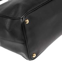 Pre Owned Prada Black Saffiano Leather Executive Double Zip Tote