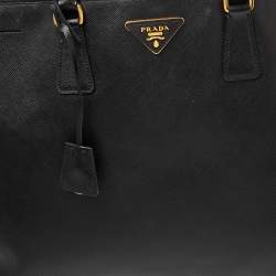 Pre Owned Prada Black Saffiano Leather Executive Double Zip Tote
