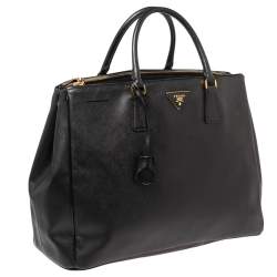Pre Owned Prada Black Saffiano Leather Executive Double Zip Tote