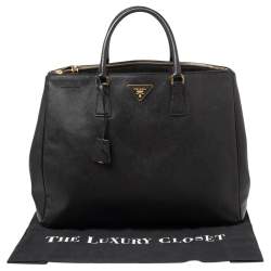 Pre Owned Prada Black Saffiano Leather Executive Double Zip Tote