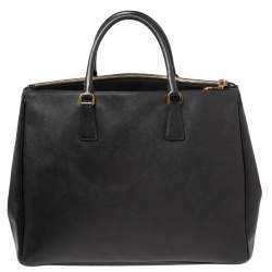 Pre Owned Prada Black Saffiano Leather Executive Double Zip Tote