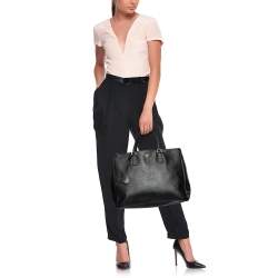 Pre Owned Prada Black Saffiano Leather Executive Double Zip Tote