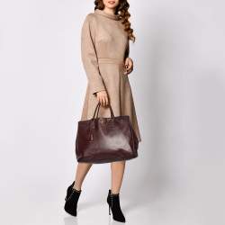 Pre Owned Prada Burgundy Saffiano Leather Executive Double Zip Tote