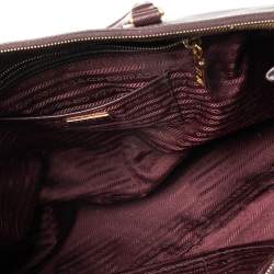 Pre Owned Prada Burgundy Saffiano Leather Executive Double Zip Tote