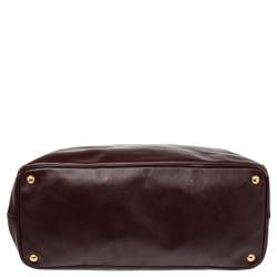 Pre Owned Prada Burgundy Saffiano Leather Executive Double Zip Tote