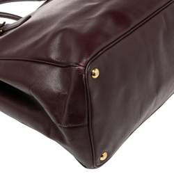 Pre Owned Prada Burgundy Saffiano Leather Executive Double Zip Tote