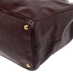Pre Owned Prada Burgundy Saffiano Leather Executive Double Zip Tote