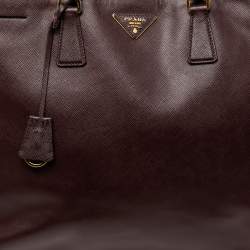 Pre Owned Prada Burgundy Saffiano Leather Executive Double Zip Tote