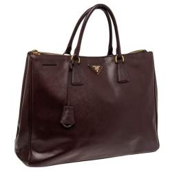 Pre Owned Prada Burgundy Saffiano Leather Executive Double Zip Tote